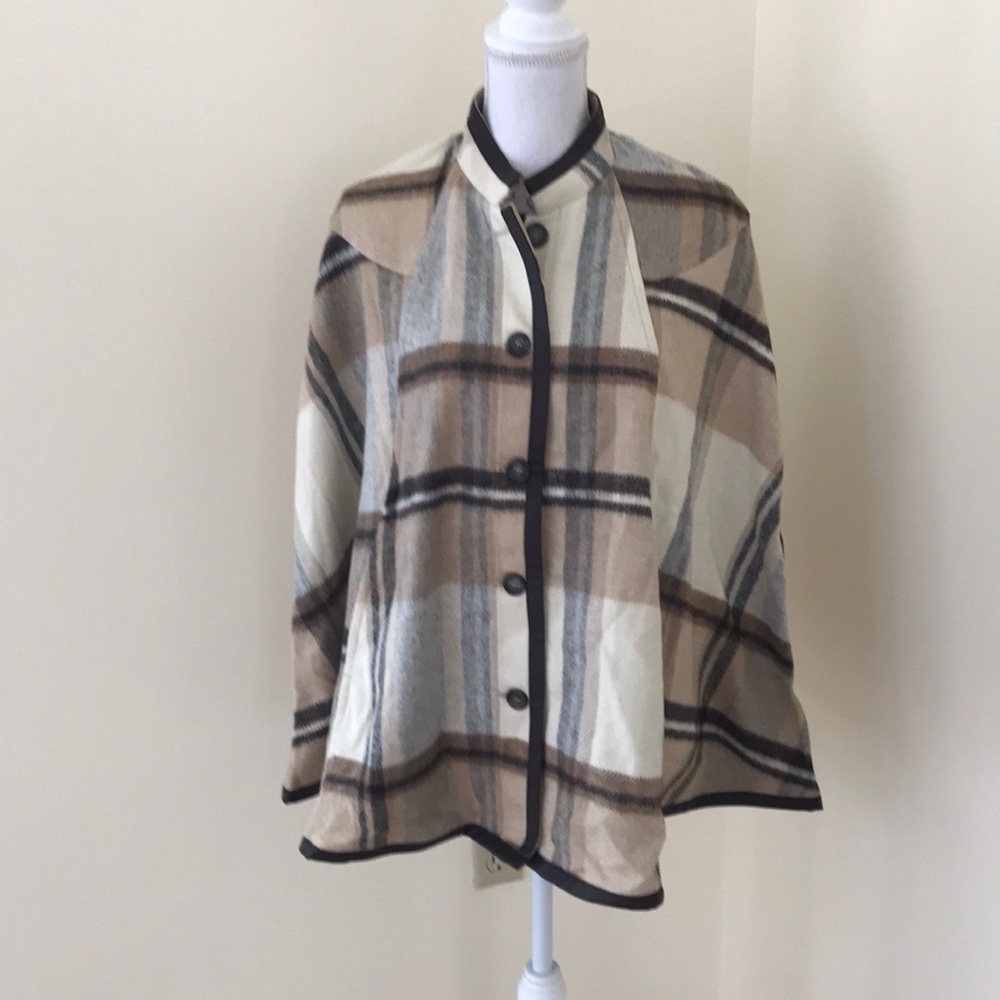 NWT! H&M Brown Combo plaid Size 6 poncho sweater